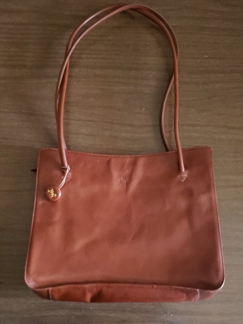 Vintage 90s MONSAC Cognac Brown Italian Leather Handbag Shoulder Bag Tote